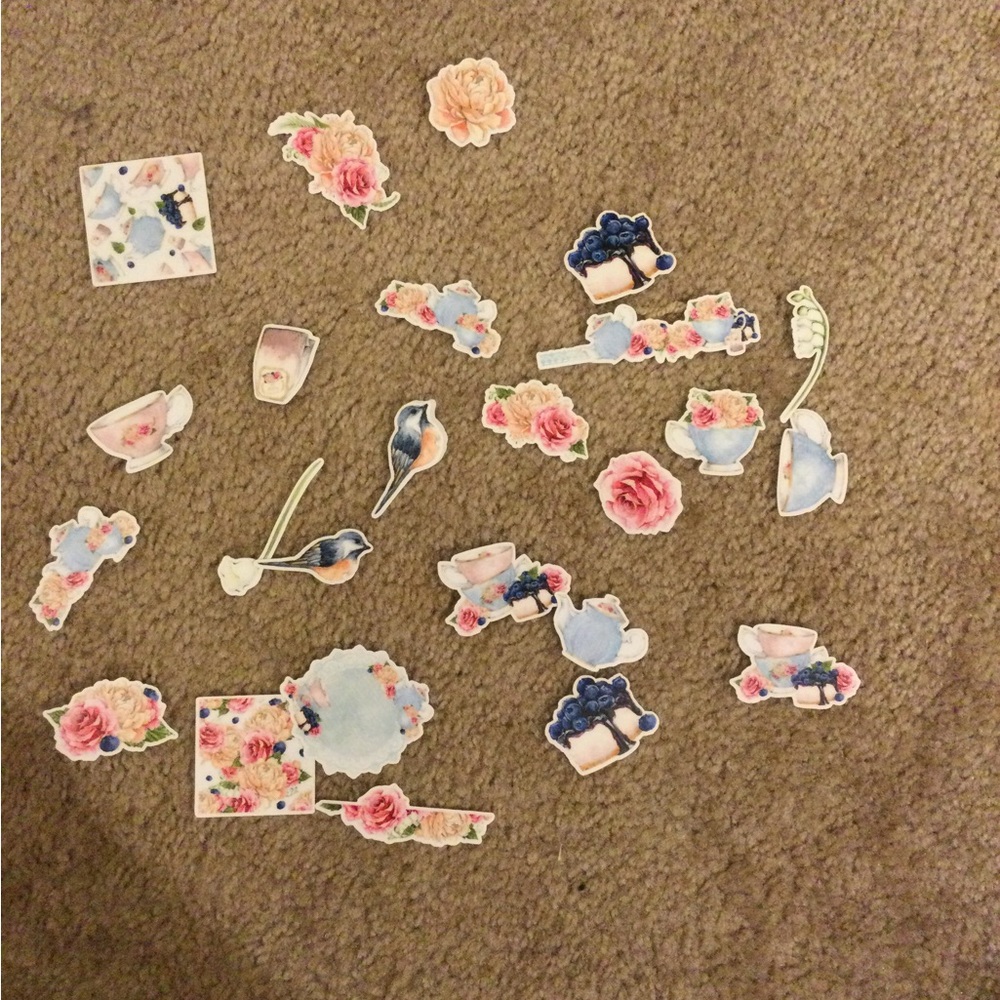 Tea cup, fruit, hot air balloon, sunshine  stickers